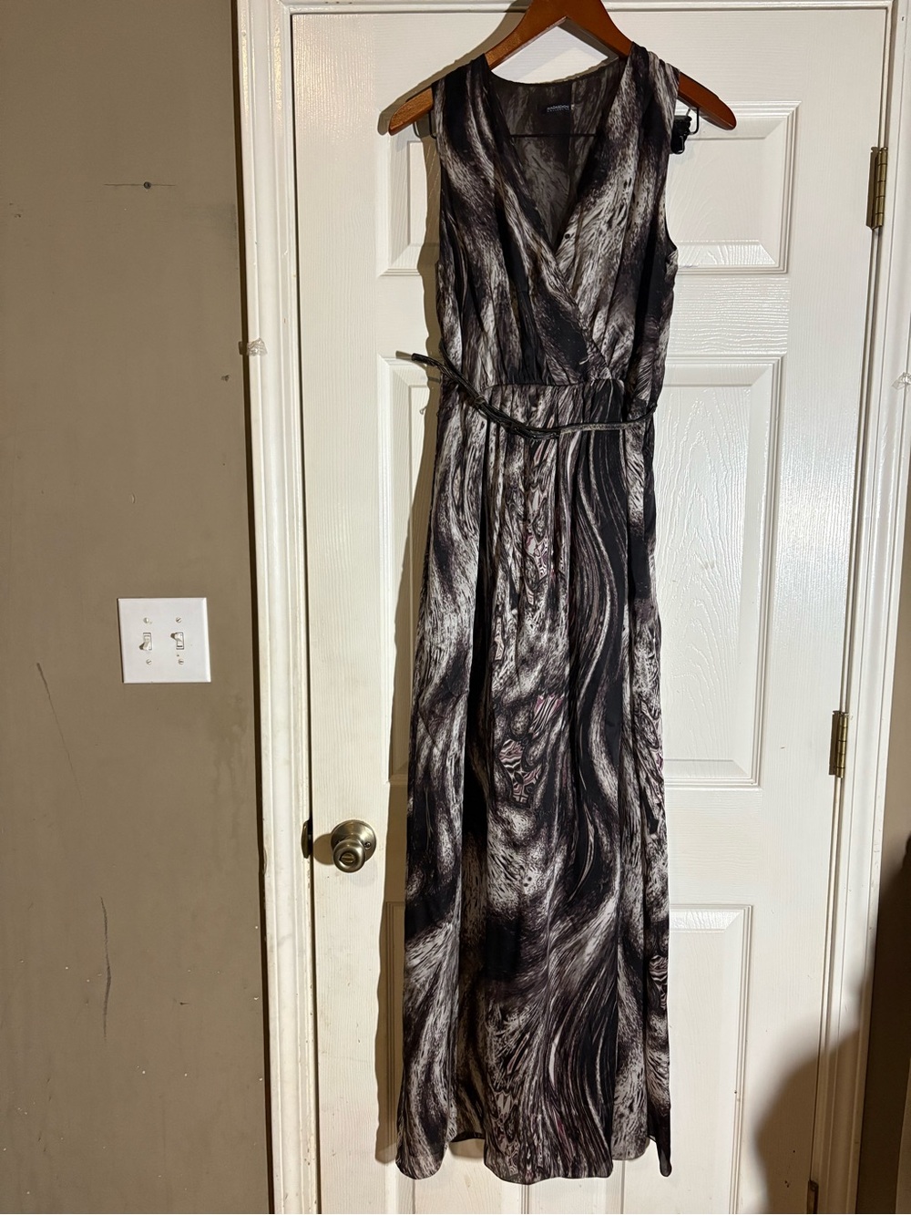 Magaschoni Black & Gray Sleeveless Wrap Maxi Dress